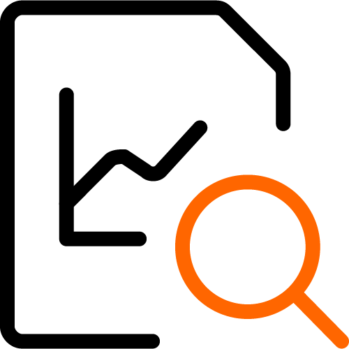 chart with magnifying glass icon